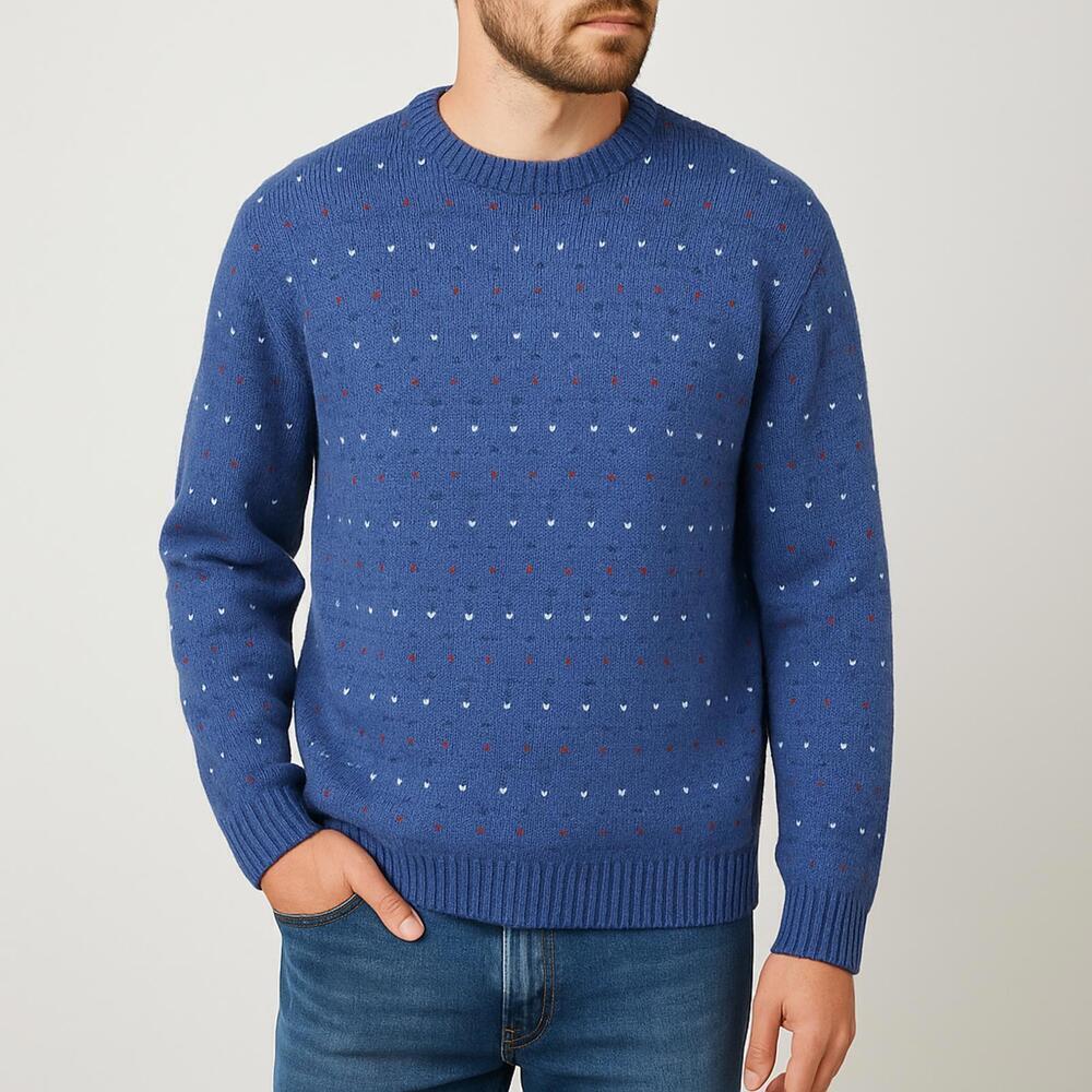 VTG 1990’s Men’s XL Blue Cotton Knit Sweater Polka Dot Pattern Made in USA